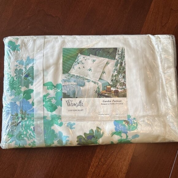 Vtg Wamsutta Lustercale White Garden Portrait 72"x108" Flat Bedsheet Package - Picture 2 of 4